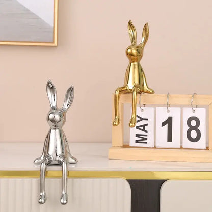 Minimalist gold & silver rabbit ceramic ornaments living room decor