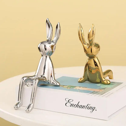 Minimalist gold & silver rabbit ceramic ornaments living room decor