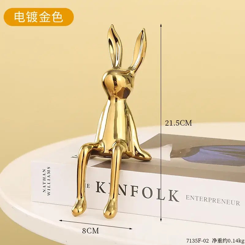 Minimalist gold & silver rabbit ceramic ornaments living room decor