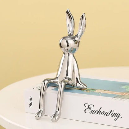 Minimalist gold & silver rabbit ceramic ornaments living room decor