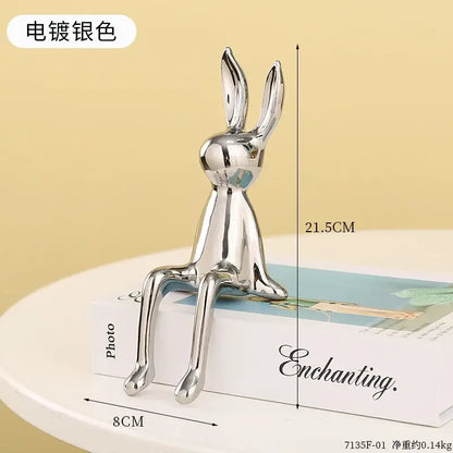 Minimalist gold & silver rabbit ceramic ornaments living room decor