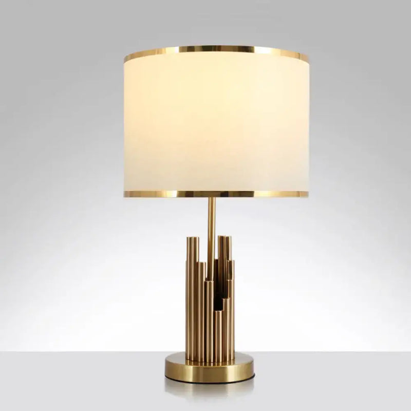 Minimalist gold table lamp with led incandescent shade for study room