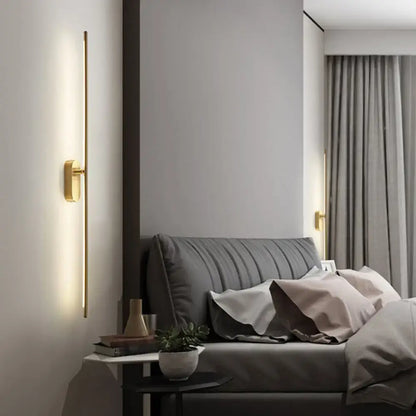 Minimalist gold vertical rod wall lamp living room sconce