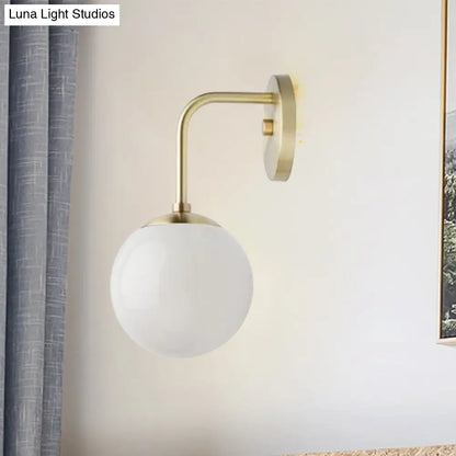 DecorBites™ Minimalist Golden/Black Wall Sconce Light with Milky Glass Ball Shade - 1-Bulb Bedside Lamp