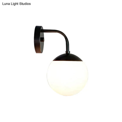 DecorBites™ Minimalist Golden/Black Wall Sconce Light with Milky Glass Ball Shade - 1-Bulb Bedside Lamp