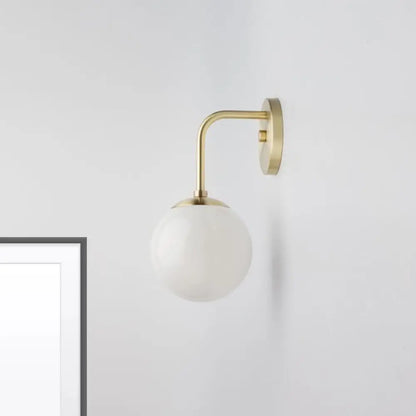 DecorBites™ Minimalist Golden/Black Wall Sconce Light with Milky Glass Ball Shade - 1-Bulb Bedside Lamp