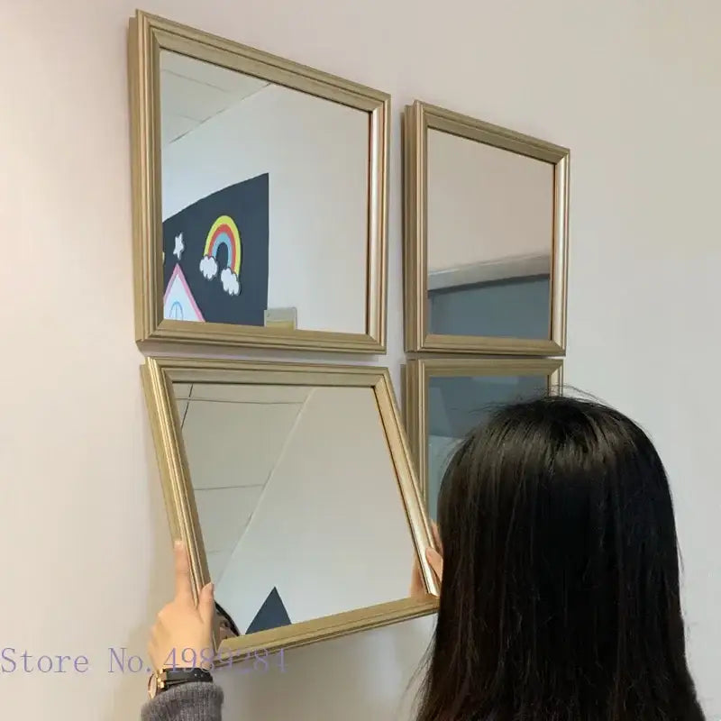 Minimalist golden border square mirror wall decor for living room