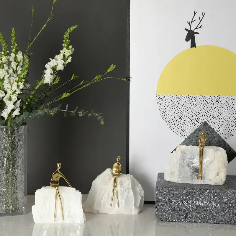 Minimalist golden man sculpture bookends living room home decor
