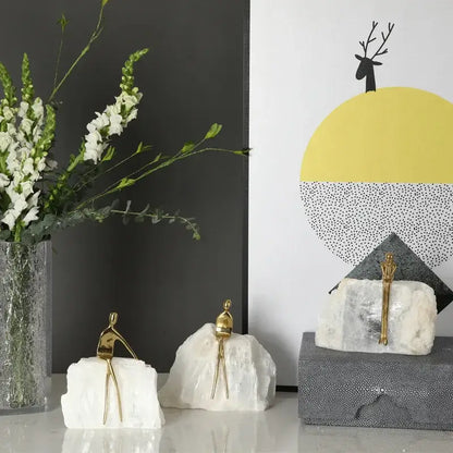 Minimalist golden man sculpture bookends living room home decor