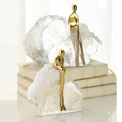 Minimalist golden man sculpture bookends living room home decor