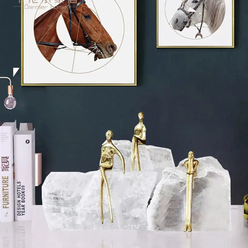 Minimalist golden man sculpture bookends living room home decor