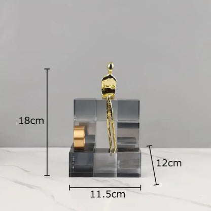 Minimalist golden thinker crystal base sculpture for office desk decor