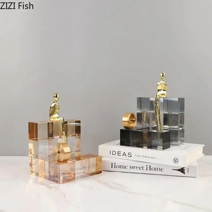 Minimalist golden thinker crystal base sculpture for office desk decor