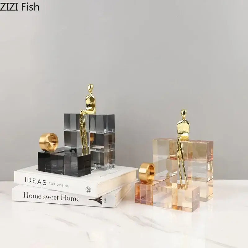 Minimalist golden thinker crystal base sculpture for office desk decor