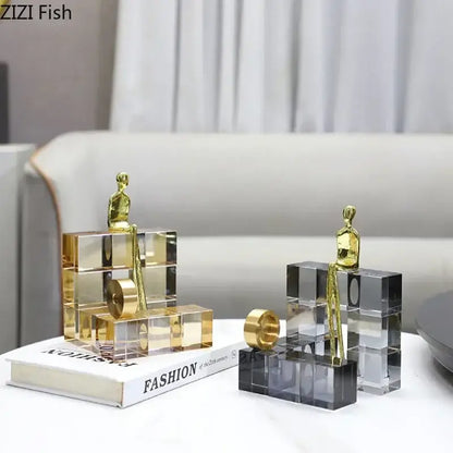 Minimalist golden thinker crystal base sculpture for office desk decor
