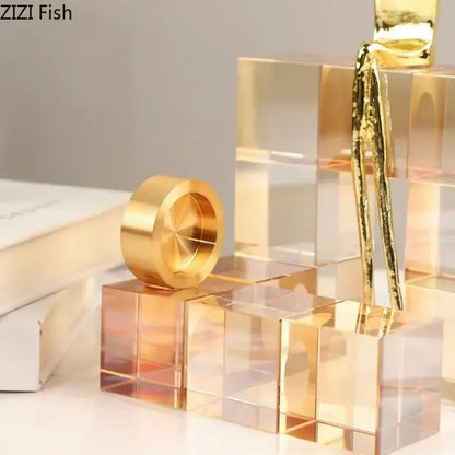 Minimalist golden thinker crystal base sculpture for office desk decor