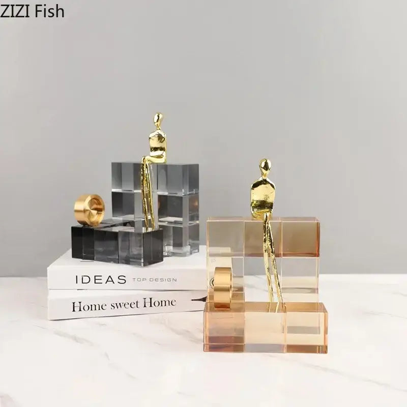 Minimalist golden thinker crystal base sculpture for office desk decor