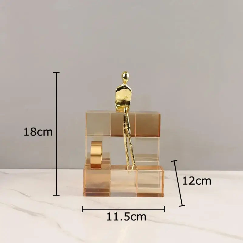 Minimalist golden thinker crystal base sculpture for office desk decor