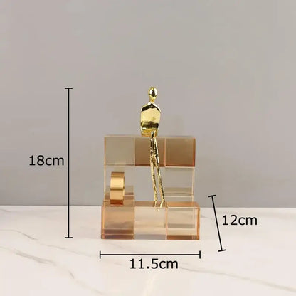 Minimalist golden thinker crystal base sculpture for office desk decor