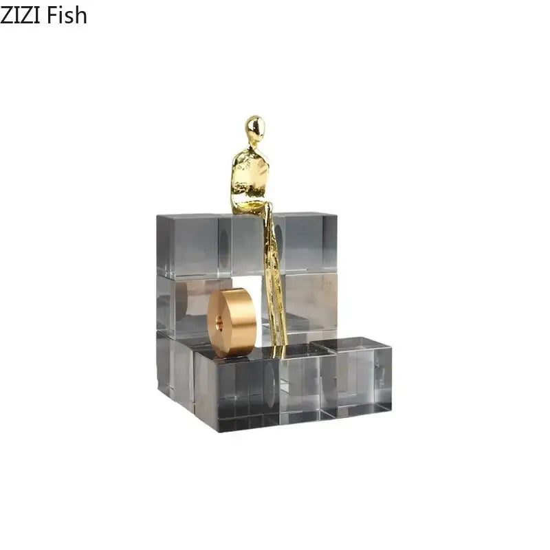 Minimalist golden thinker crystal base sculpture for office desk decor