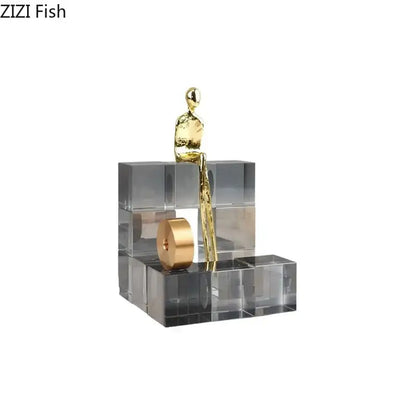 Minimalist golden thinker crystal base sculpture for office desk decor