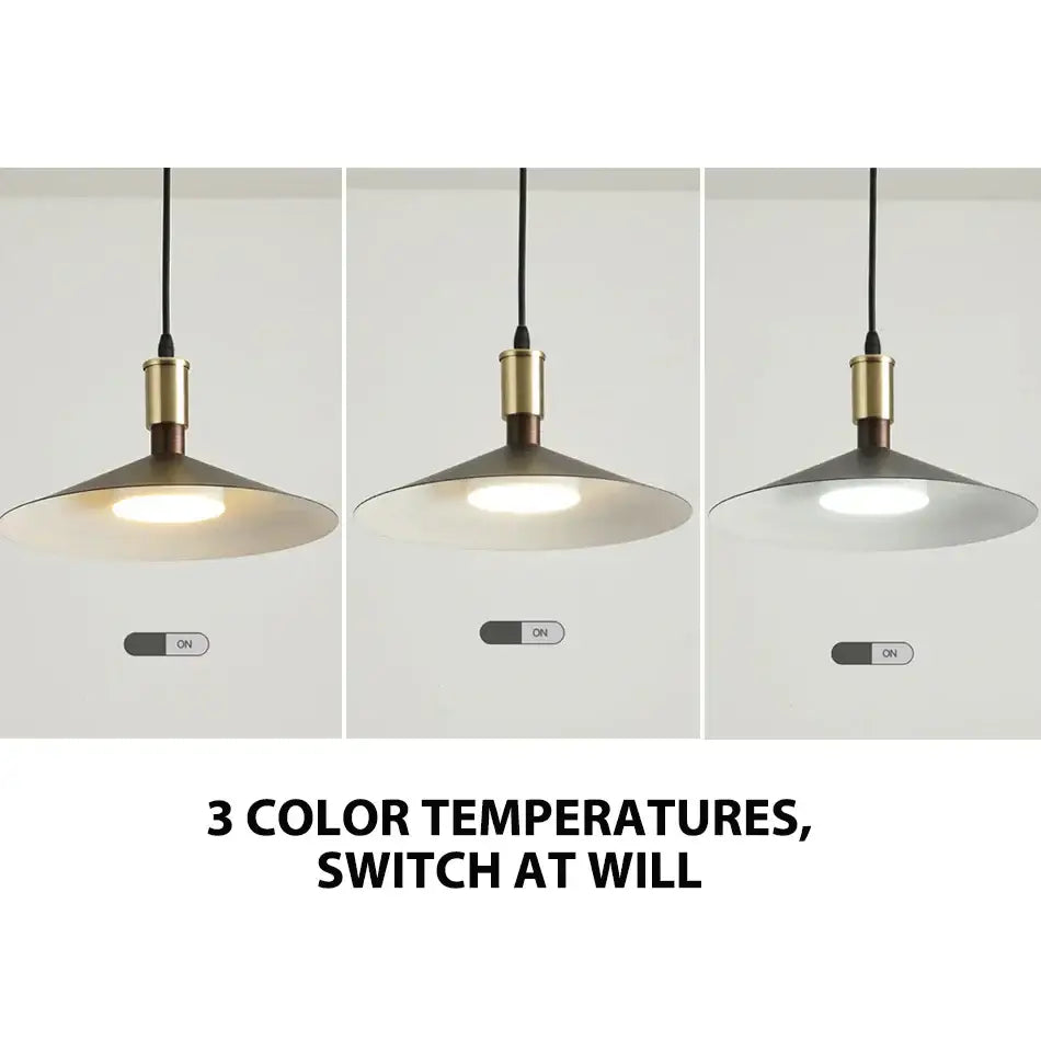 Minimalist gray and brass dimming pendant light for dining room