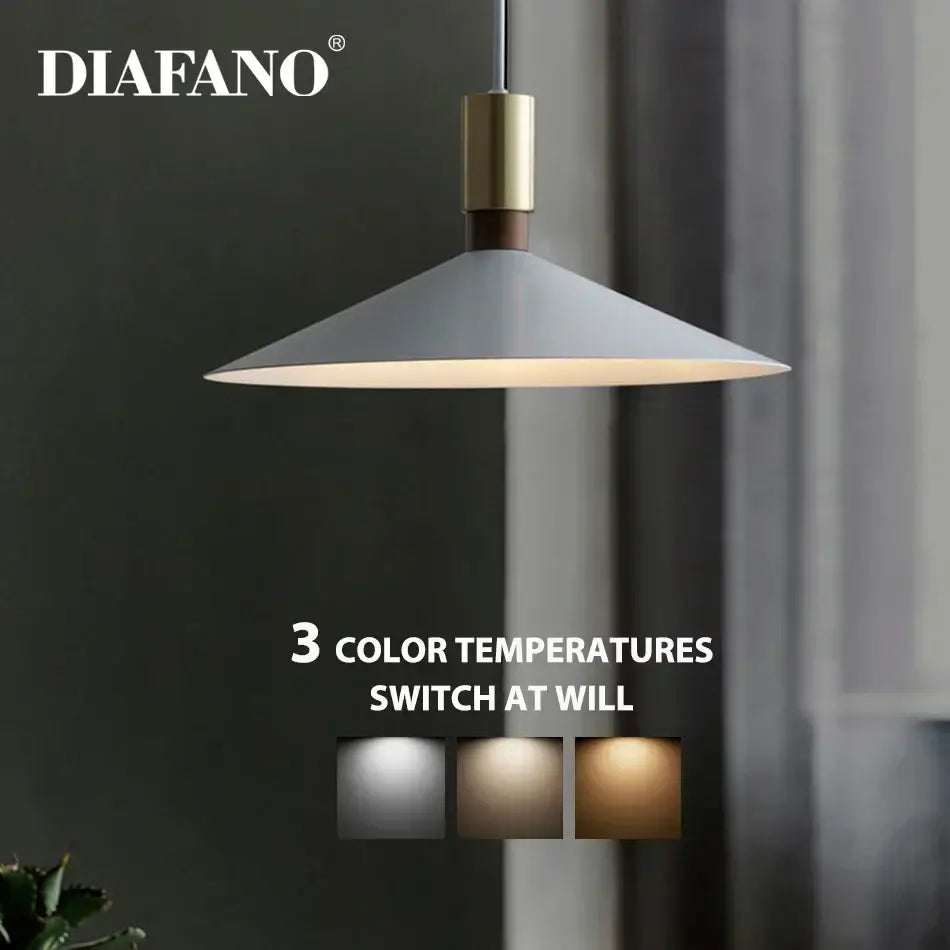 Minimalist gray and brass dimming pendant light for dining room