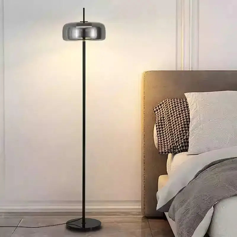 Minimalist gray glass floor lamp for living room