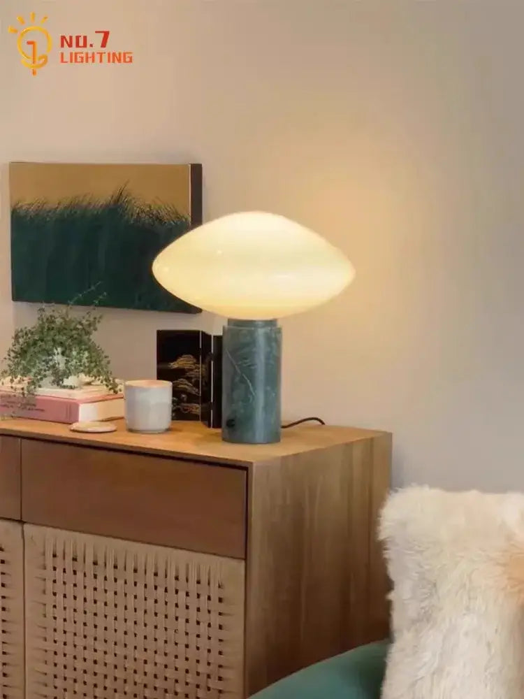 Minimalist green marble led table lamp bedroom mushroom light