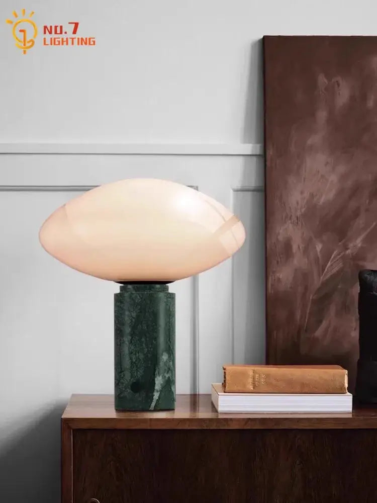 Minimalist green marble led table lamp bedroom mushroom light