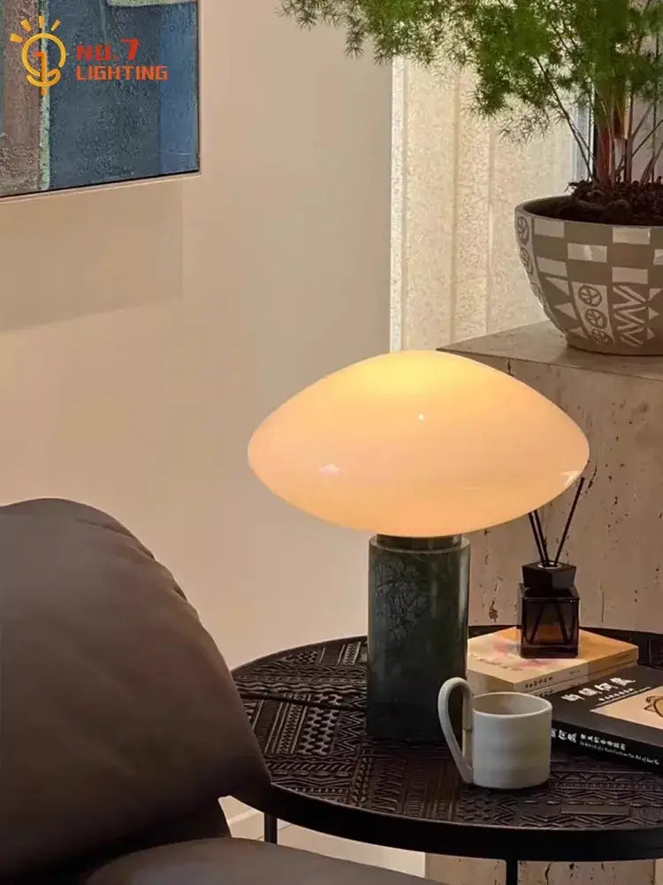 Minimalist green marble led table lamp bedroom mushroom light