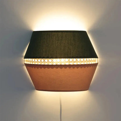 Minimalist green & terracotta rattan wall mount light bedroom
