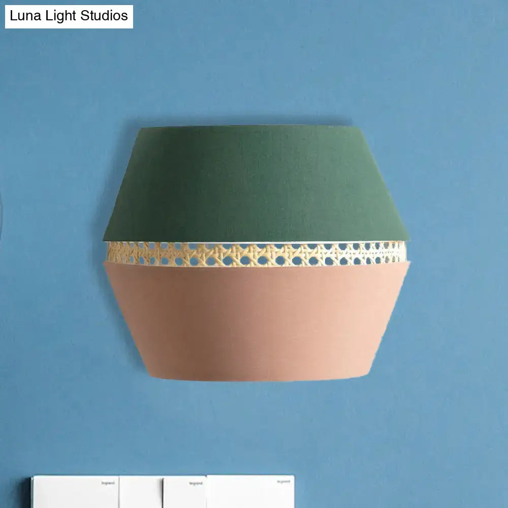 Minimalist green & terracotta rattan wall mount light bedroom