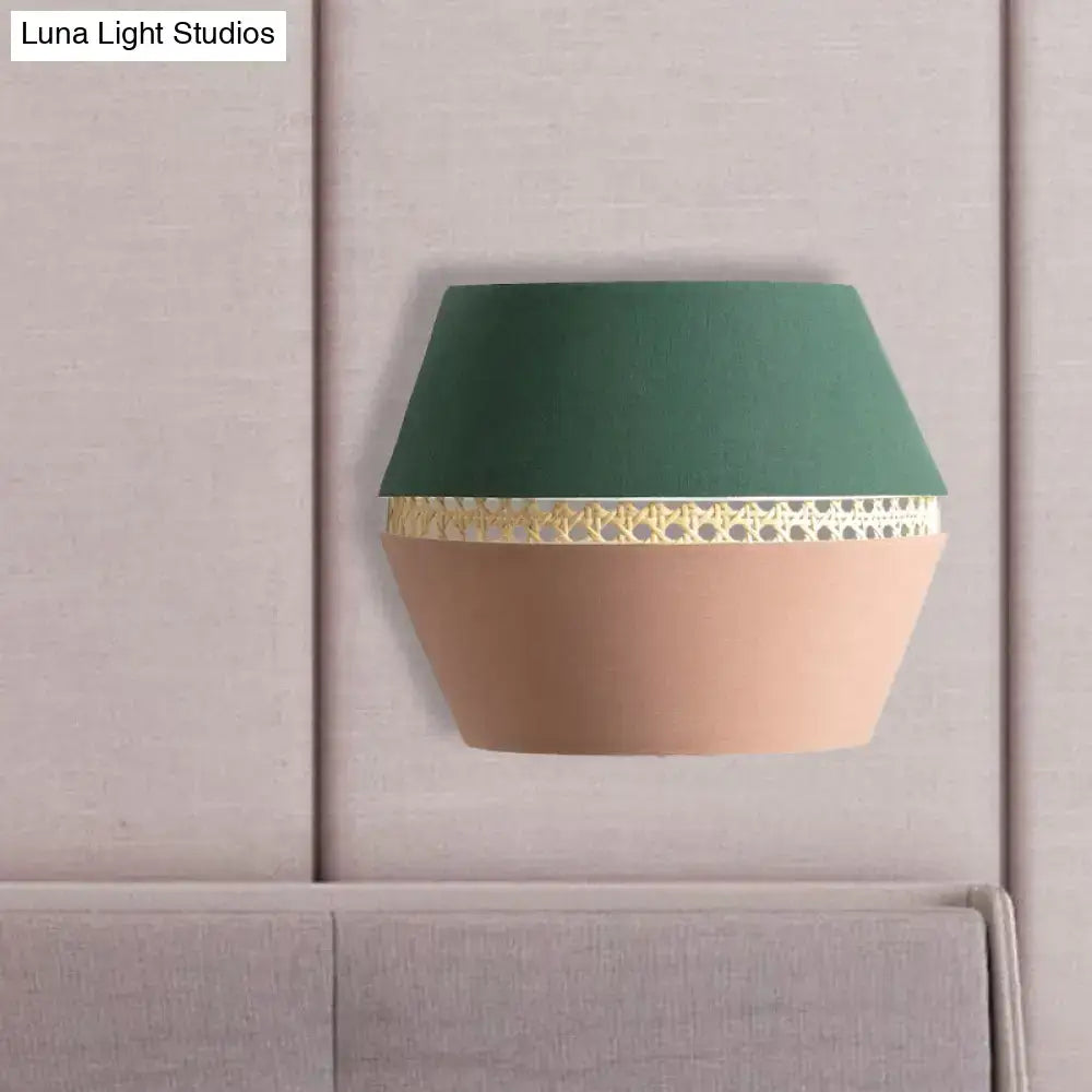 Minimalist green & terracotta rattan wall mount light bedroom
