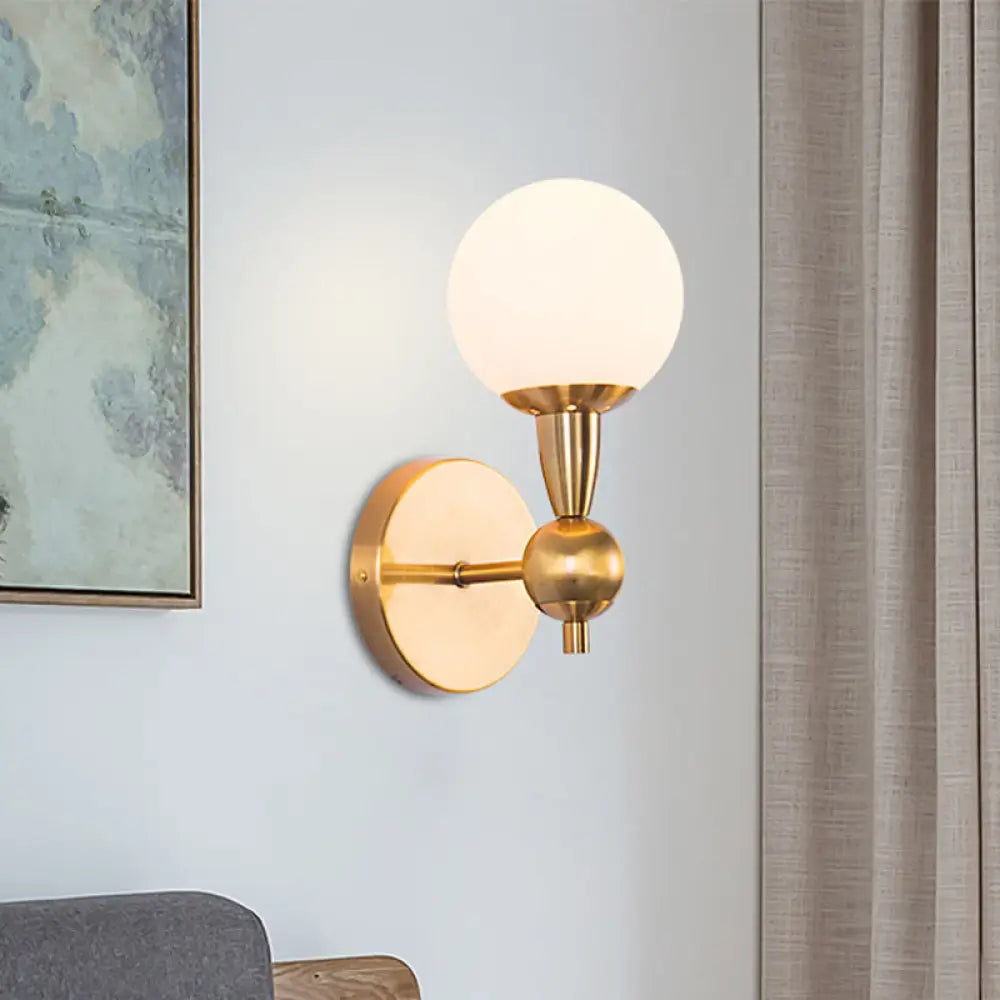DecorBites™ Minimalist Hand-Blown Glass Spherical Wall Sconce with Half-Bulb in Gold - Perfect for Bedrooms