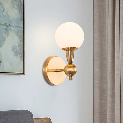DecorBites™ Minimalist Hand-Blown Glass Spherical Wall Sconce with Half-Bulb in Gold - Perfect for Bedrooms