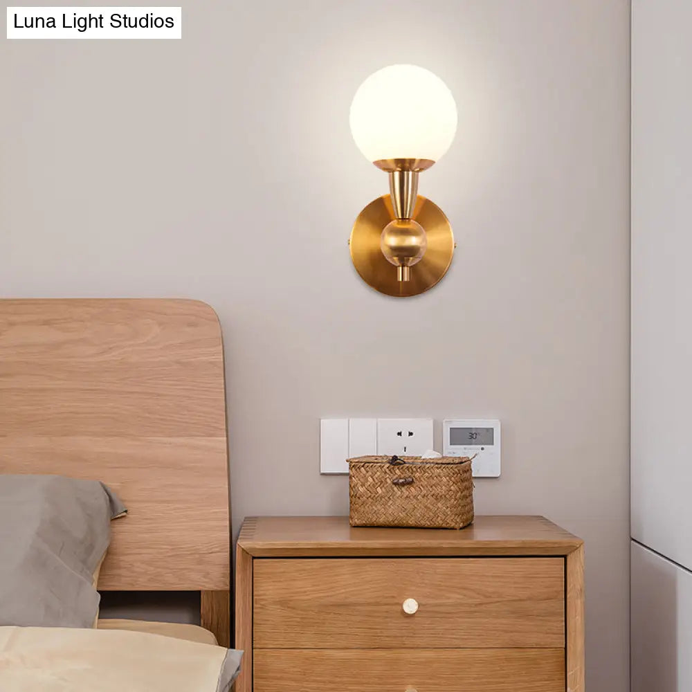 DecorBites™ Minimalist Hand-Blown Glass Spherical Wall Sconce with Half-Bulb in Gold - Perfect for Bedrooms
