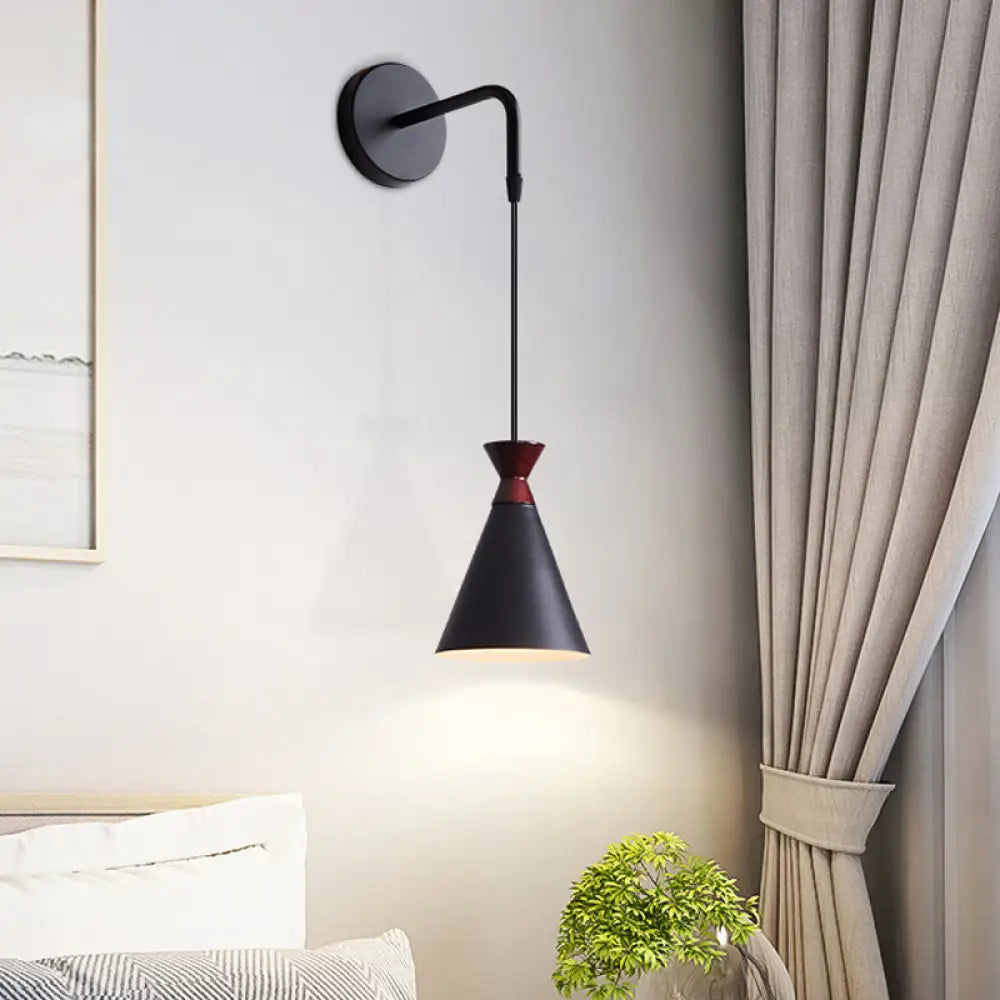 DecorBites™ Minimalist Iron Wall Sconce with Conical Design - 1 Head, Black/Grey/White, Wall Mount