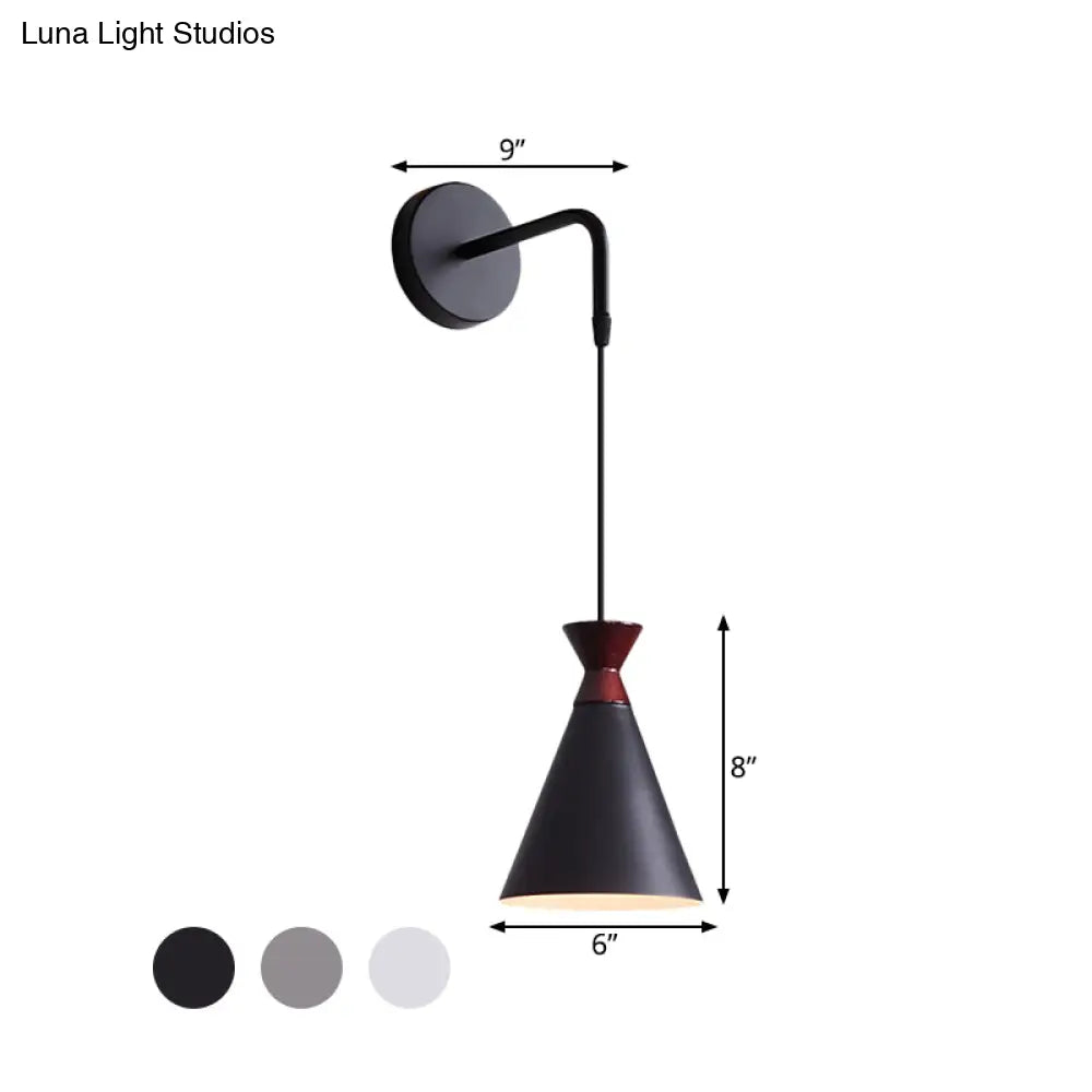 DecorBites™ Minimalist Iron Wall Sconce with Conical Design - 1 Head, Black/Grey/White, Wall Mount