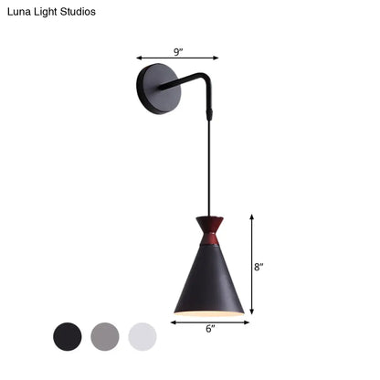 DecorBites™ Minimalist Iron Wall Sconce with Conical Design - 1 Head, Black/Grey/White, Wall Mount