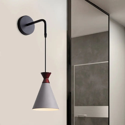 DecorBites™ Minimalist Iron Wall Sconce with Conical Design - 1 Head, Black/Grey/White, Wall Mount