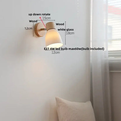 Minimalist iron wood led wall lamp bedroom light with pull chain