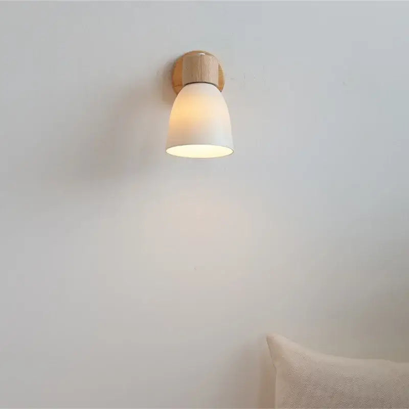 Minimalist iron wood led wall lamp bedroom light with pull chain