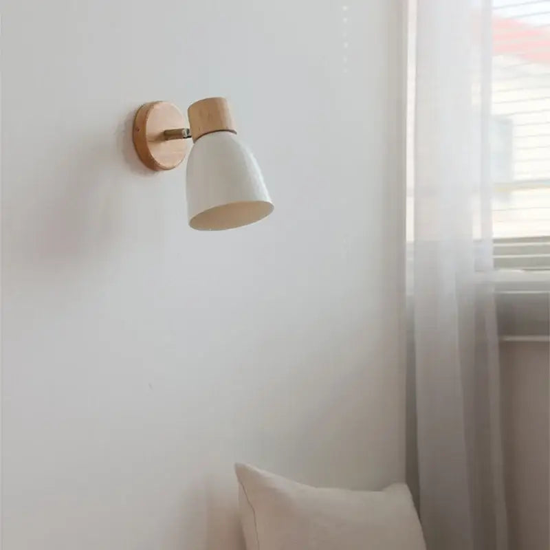 Minimalist iron wood led wall lamp bedroom light with pull chain