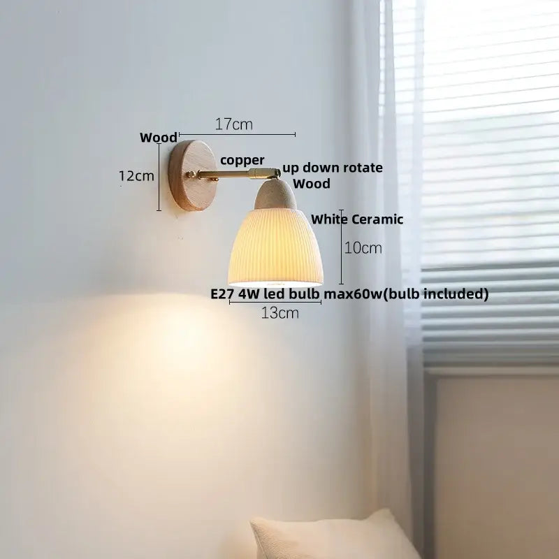 Minimalist iron wood led wall lamp bedroom light with pull chain