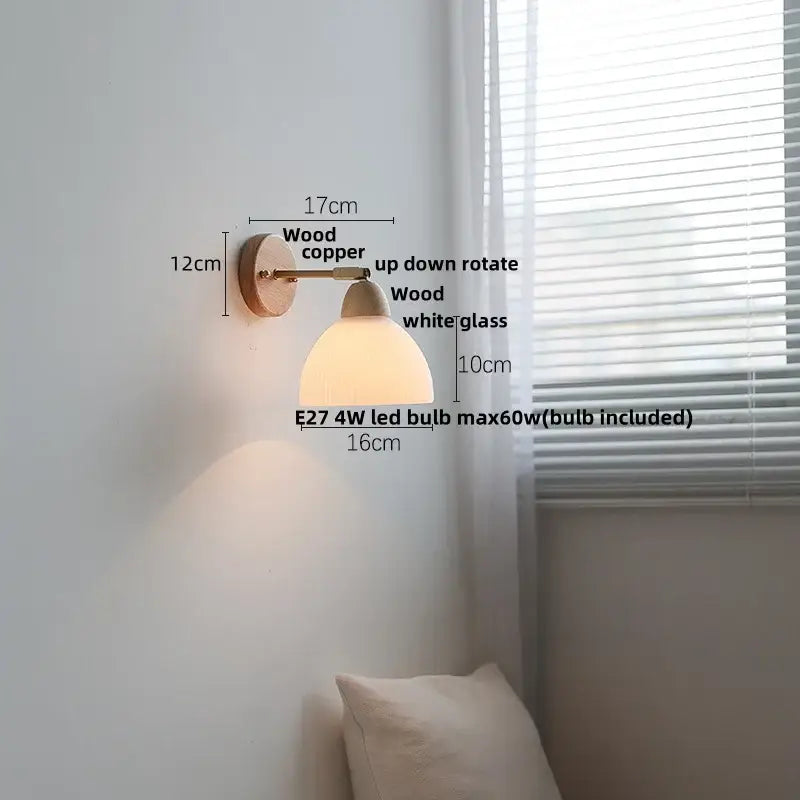 Minimalist iron wood led wall lamp bedroom light with pull chain