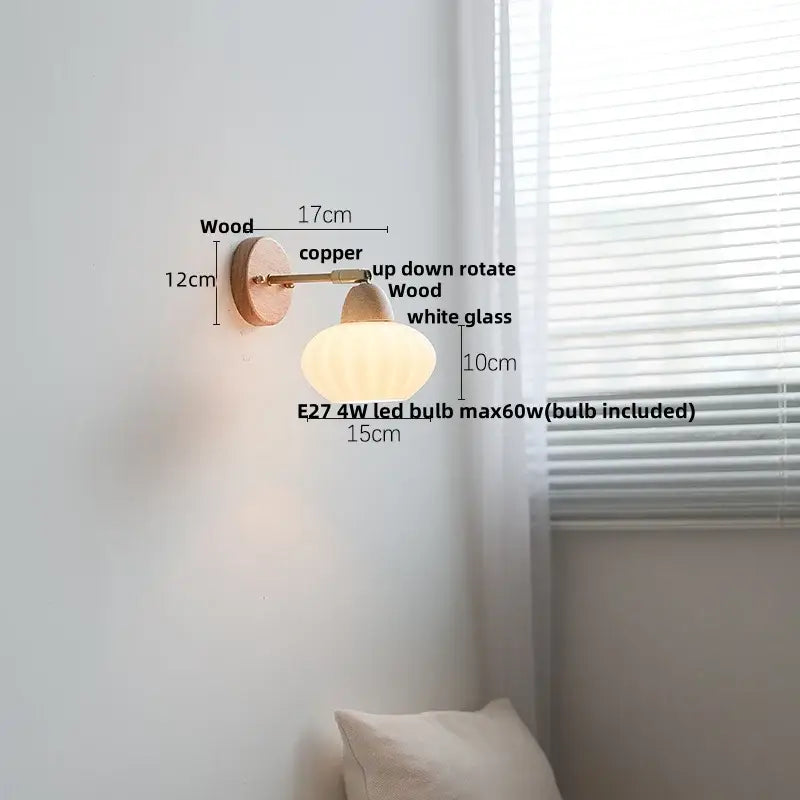 Minimalist iron wood led wall lamp bedroom light with pull chain
