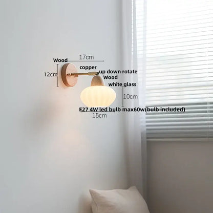 Minimalist iron wood led wall lamp bedroom light with pull chain