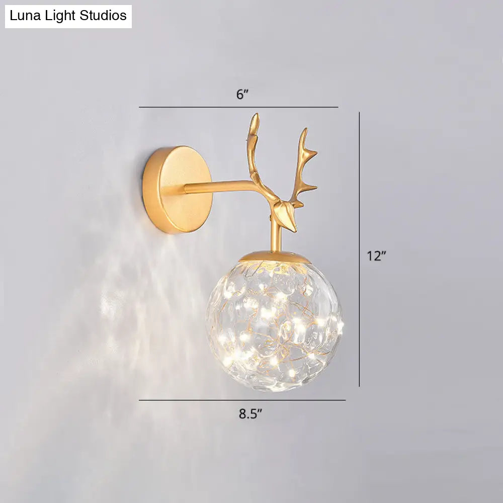 DecorBites™ Minimalist LED Bedroom Sconce with Antler and Glass Design - Wall Mount Lamp with Starry String