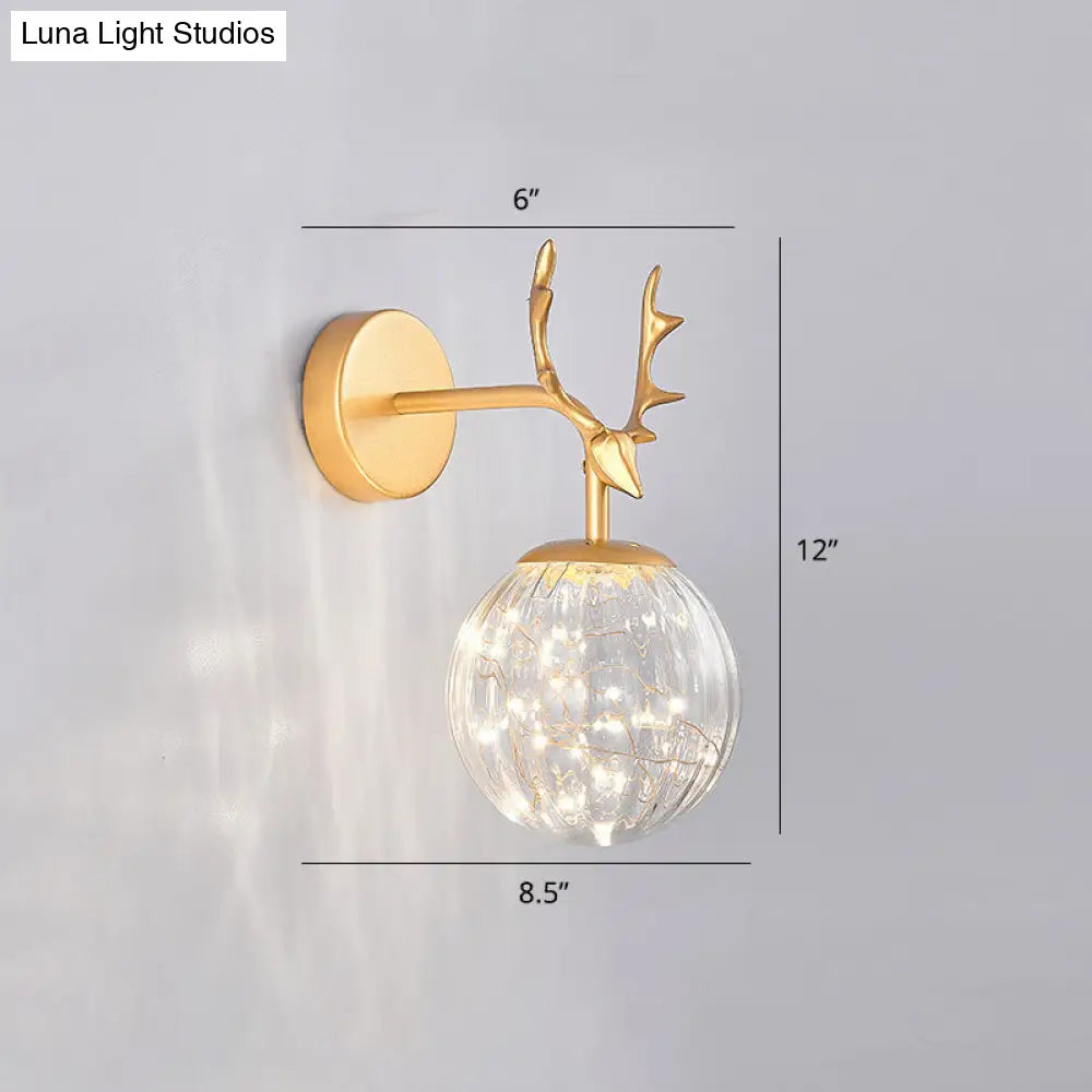 DecorBites™ Minimalist LED Bedroom Sconce with Antler and Glass Design - Wall Mount Lamp with Starry String
